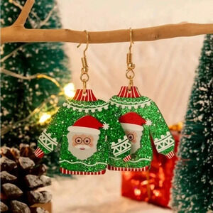 3D Reflective Santa Claus Christmas Sweater Earrings